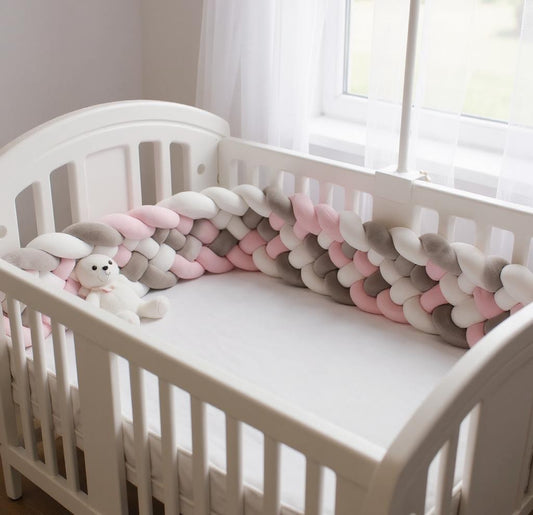 Tour de Lit Tressé - BraidedSafe™ - Gris, Rose & Blanc