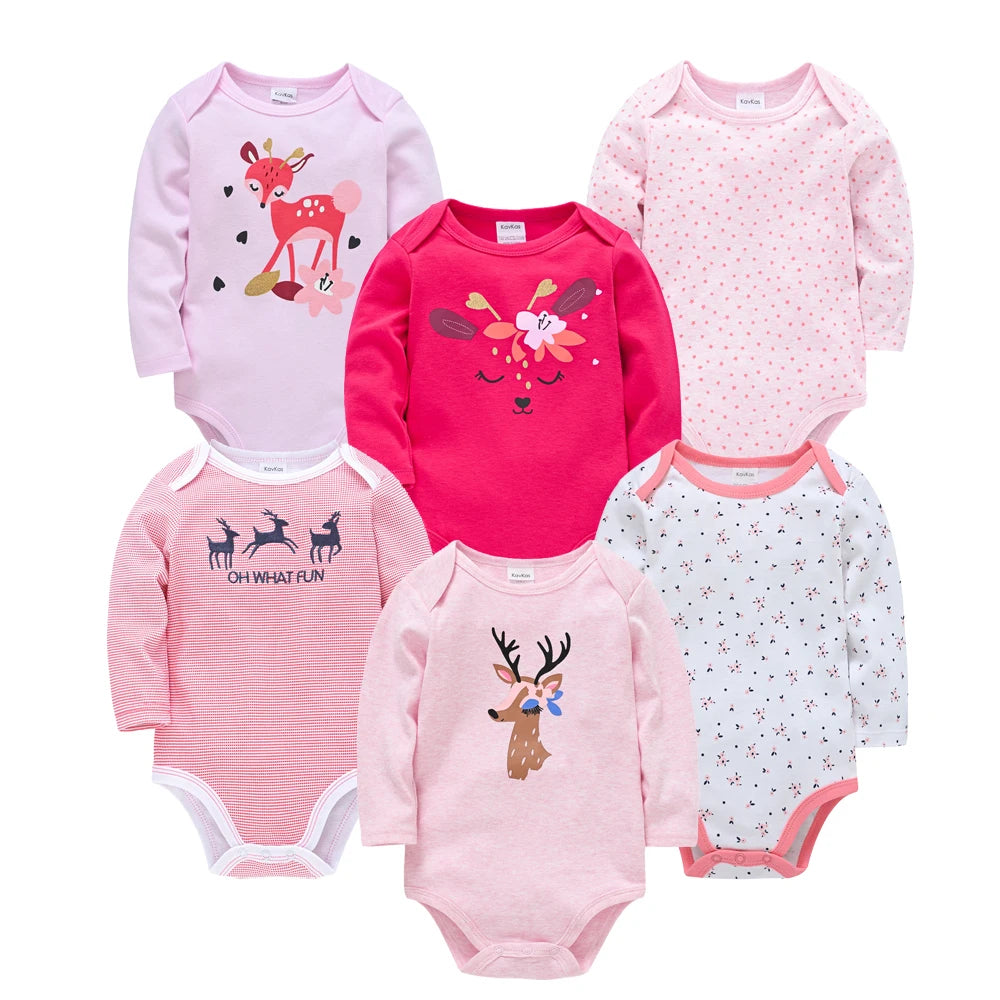 Set of 6 Baby Bodysuits 100% Cotton – Long Sleeves, Comfort &amp; Natural Softness | Kalinatur