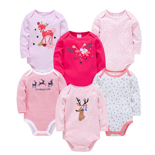 Set of 6 Baby Bodysuits 100% Cotton – Long Sleeves, Comfort &amp; Natural Softness | Kalinatur