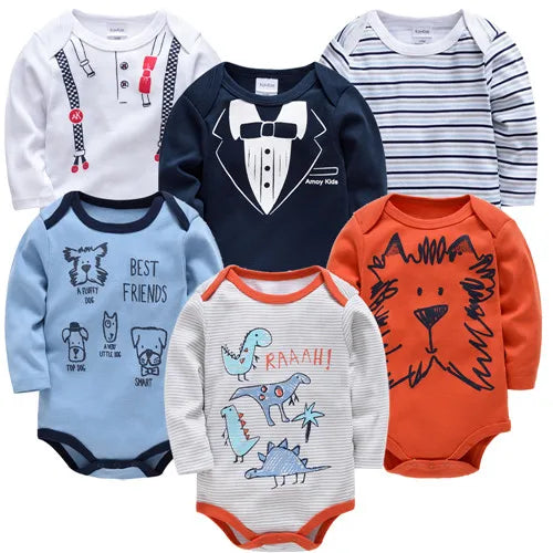 Set of 6 Baby Bodysuits 100% Cotton – Long Sleeves, Comfort &amp; Natural Softness | Kalinatur