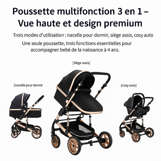 Poussette Bébé 3 en 1 Kalinatur™ – Légère, Pliable et Confortable dès la Naissance