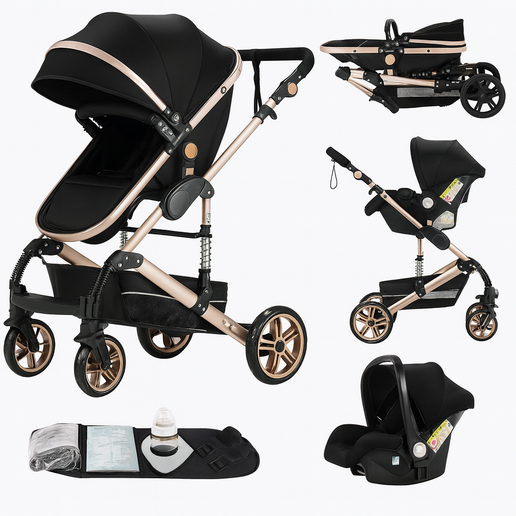 Poussette Bébé 3 en 1 Kalinatur™ – Légère, Pliable et Confortable dès la Naissance