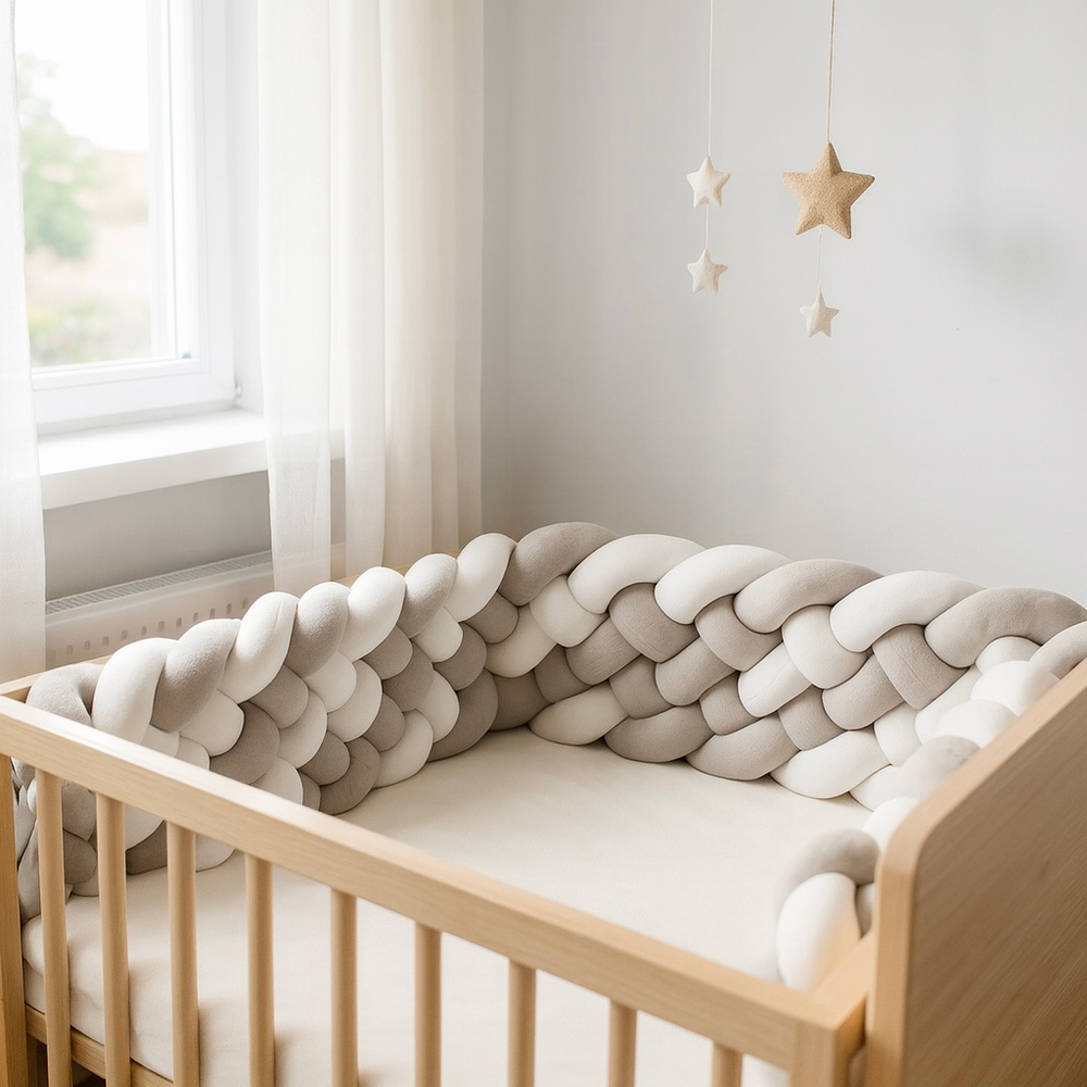 Tour de Lit Tressé - BraidedSafe™ - Gris & Blanc