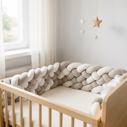 Tour de Lit Tressé - BraidedSafe™ - Gris & Blanc