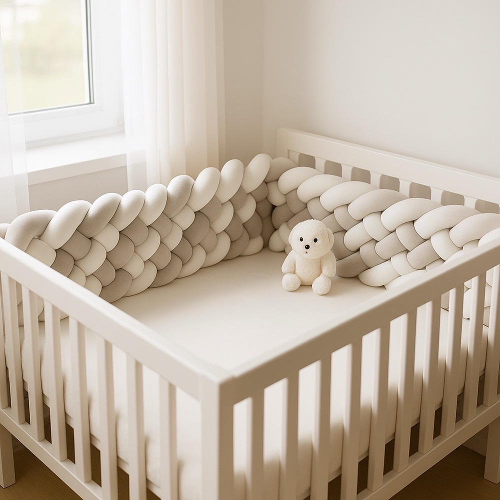Tour de Lit Tressé - BraidedSafe™ - Gris & Blanc