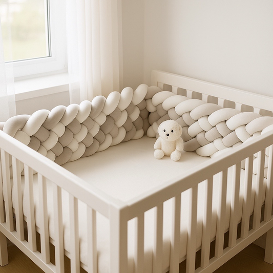 Tour de Lit Tressé - BraidedSafe™ - Gris & Blanc