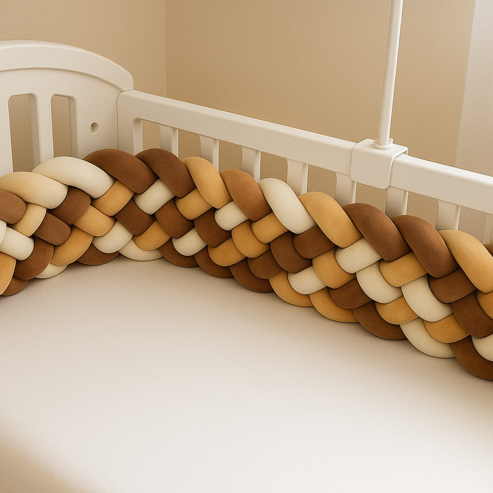 Tour de Lit Tressé - BraidedSafe™ - Beige, Marron & Blanc