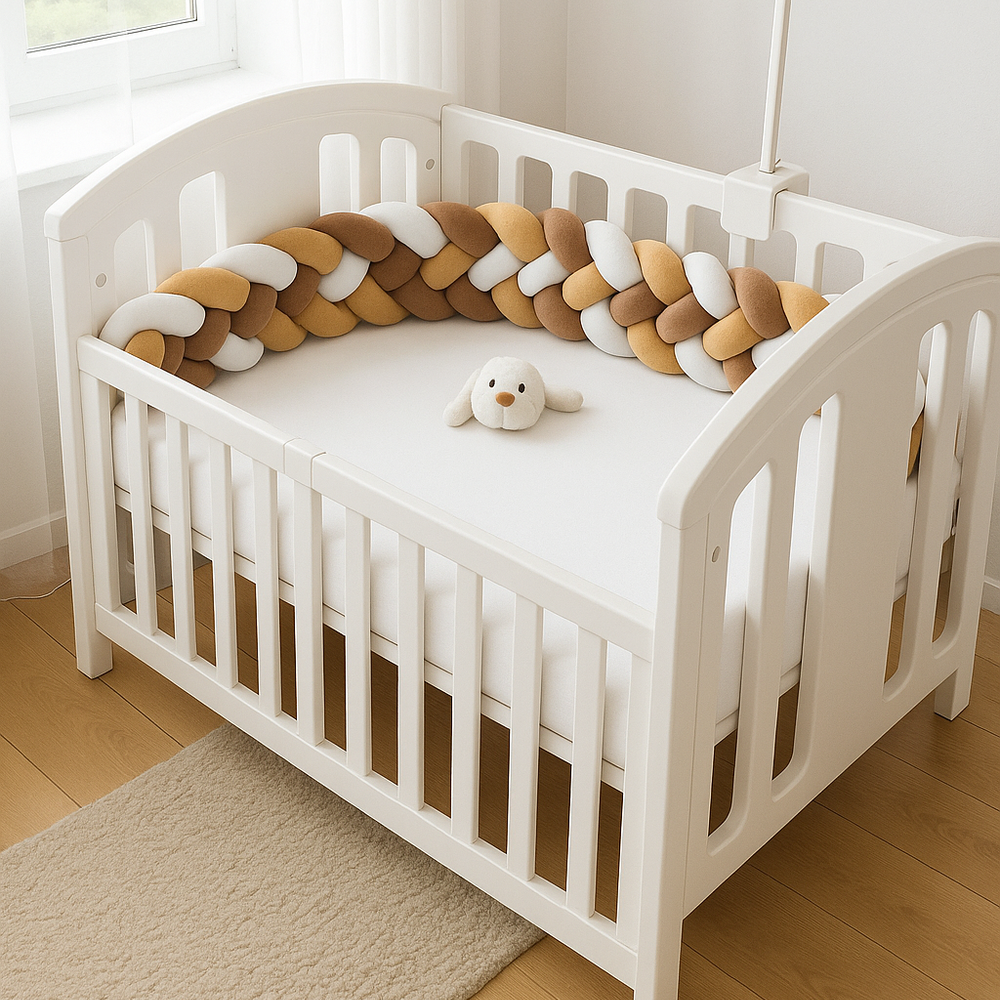 Tour de Lit Tressé - BraidedSafe™ - Beige, Marron & Blanc
