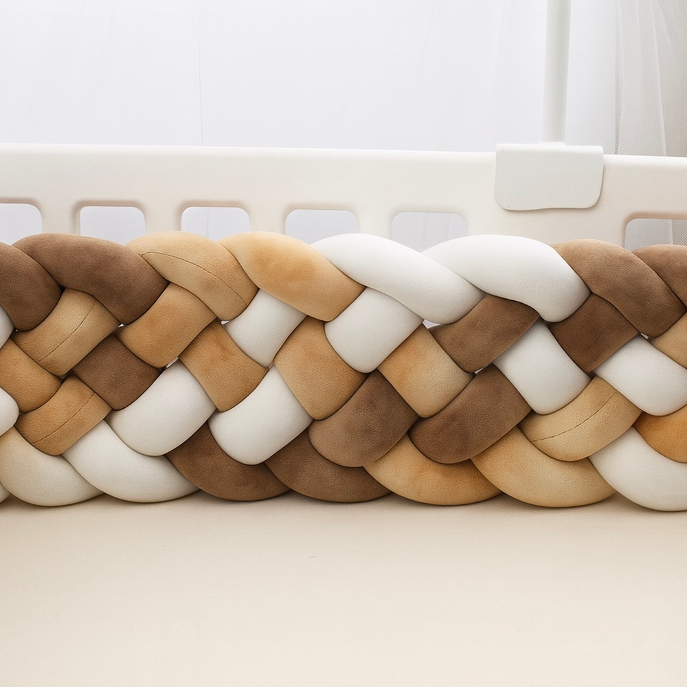 Tour de Lit Tressé - BraidedSafe™ - Beige, Marron & Blanc
