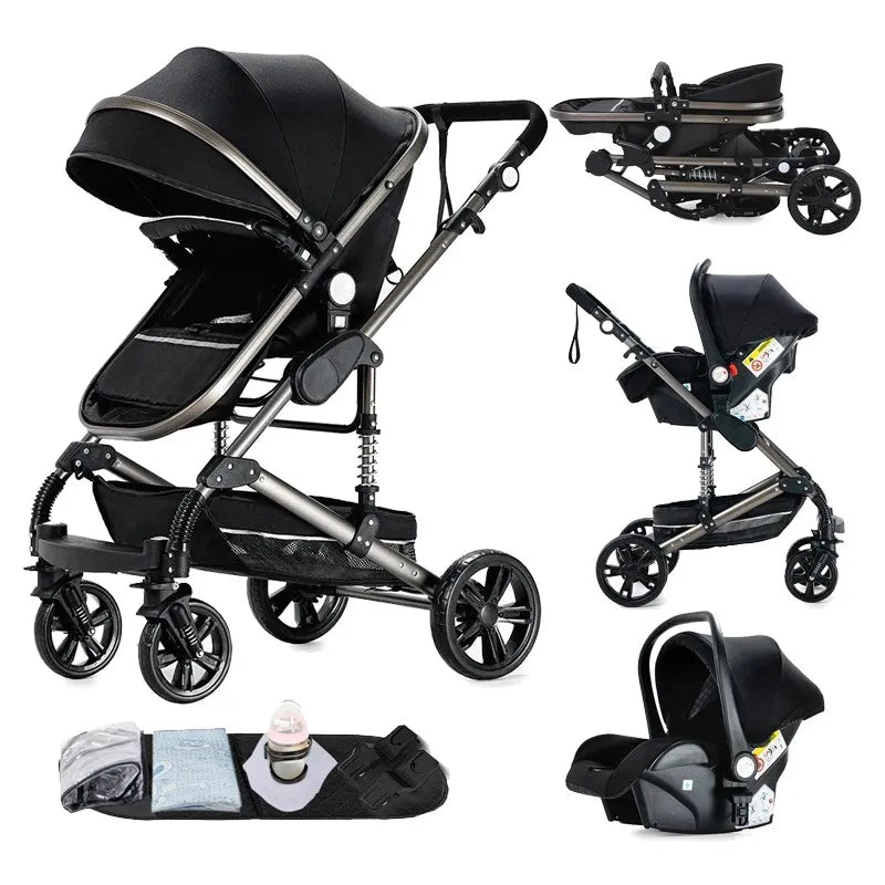 Poussette Bébé 3 en 1 Kalinatur™ – Légère, Pliable et Confortable dès la Naissance