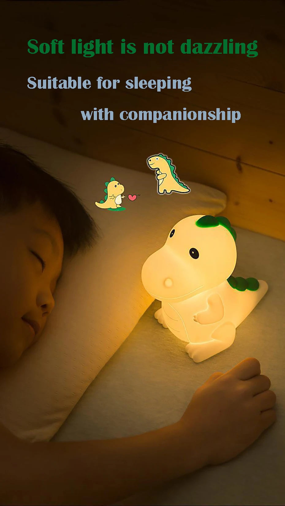 Veilleuse Dinosaure Bébé Kalinatur™ | Lampe de Nuit Silicone Douce, Rechargeable USB, Multicolore & Sans Onde