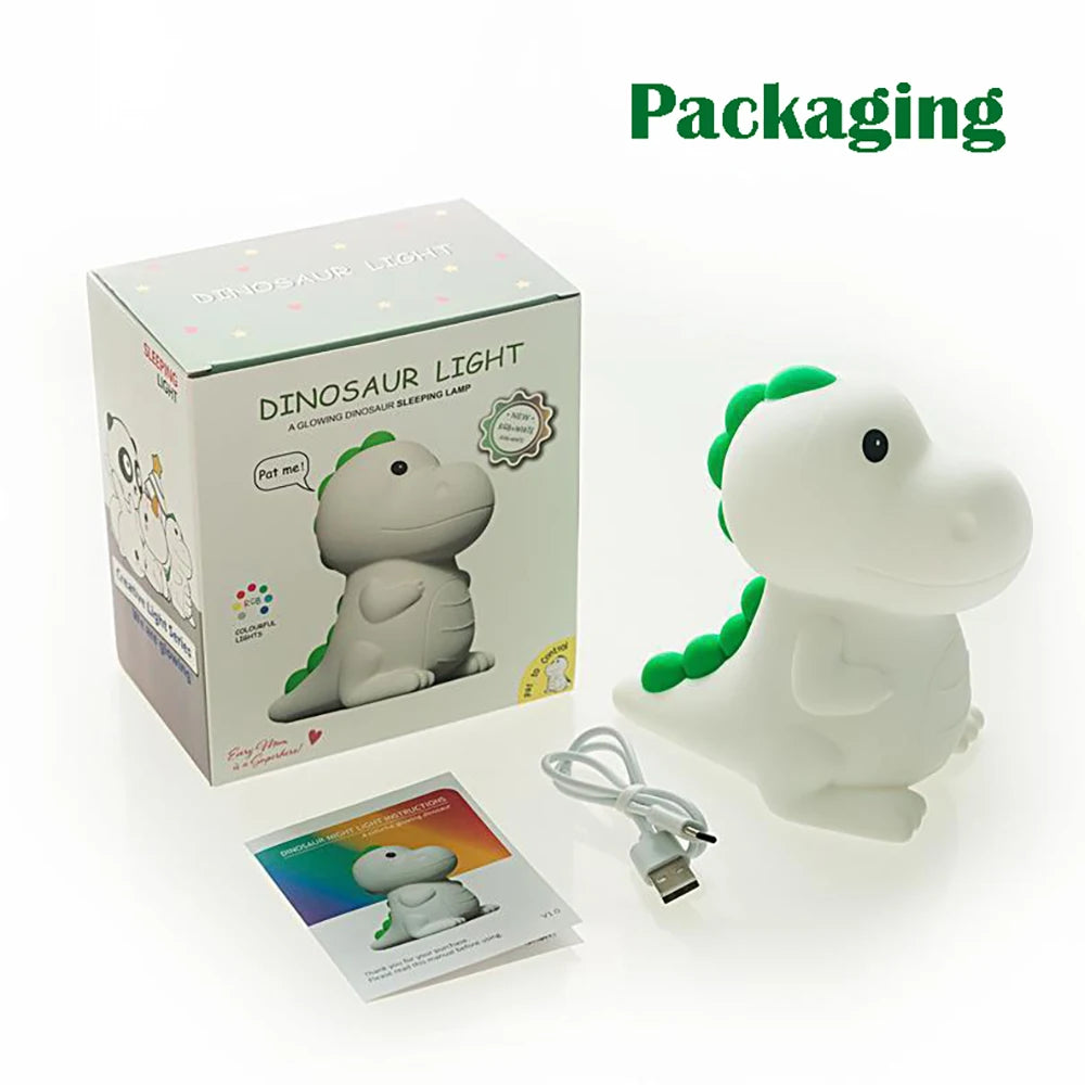 Veilleuse Dinosaure Bébé Kalinatur™ | Lampe de Nuit Silicone Douce, Rechargeable USB, Multicolore & Sans Onde