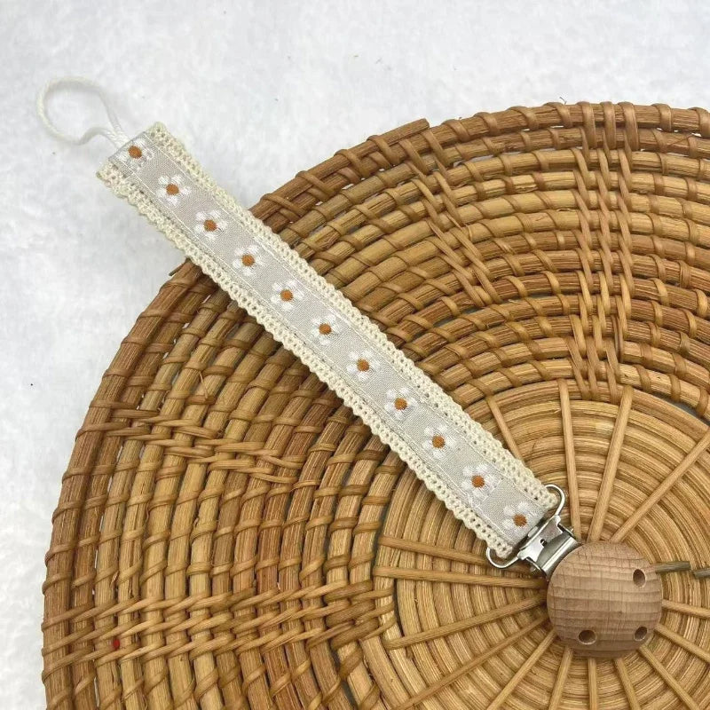 Attache-tétine bois & coton Kalinatur™ – Fleur, marguerite ou cœur naturel