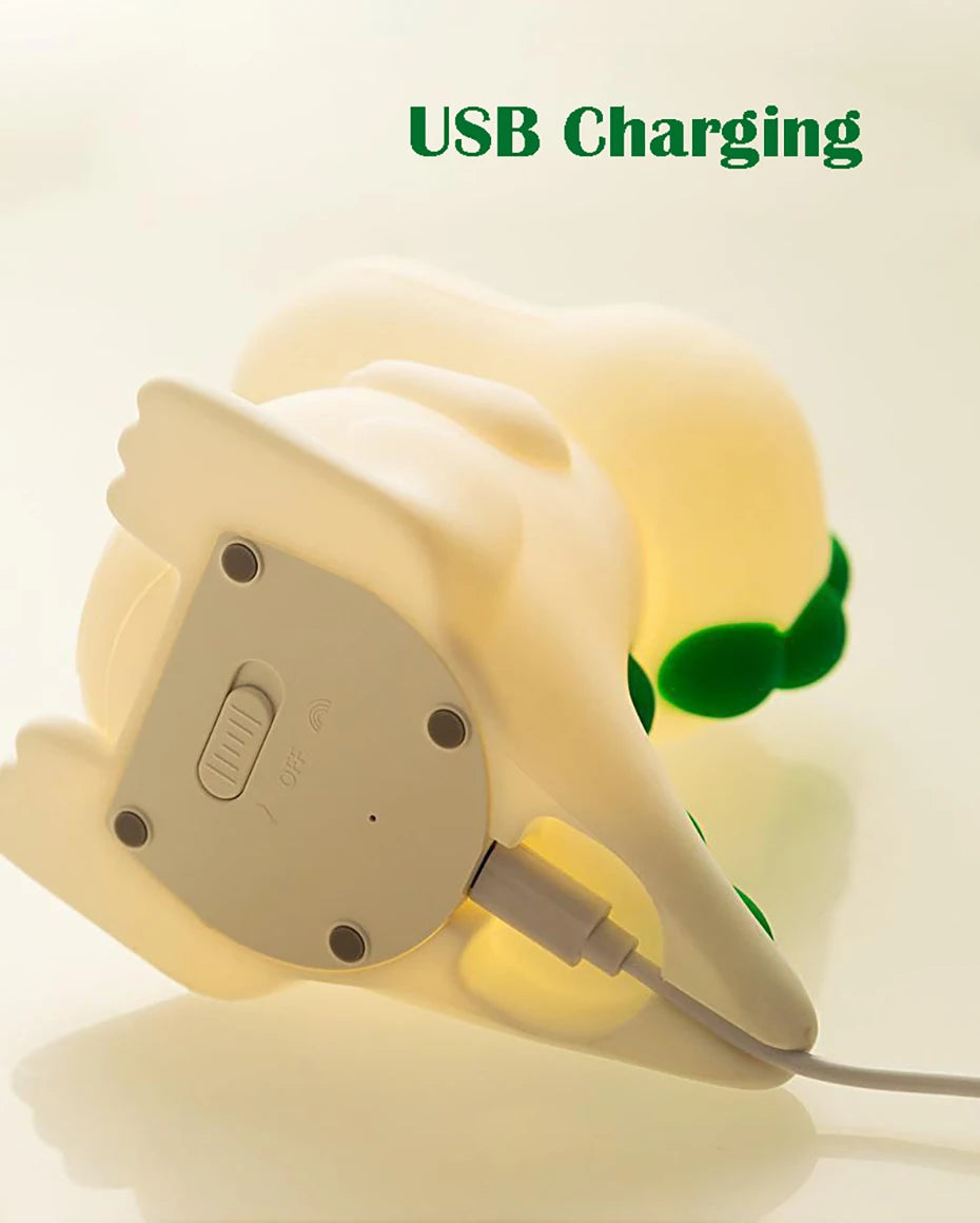 Veilleuse Dinosaure Bébé Kalinatur™ | Lampe de Nuit Silicone Douce, Rechargeable USB, Multicolore & Sans Onde
