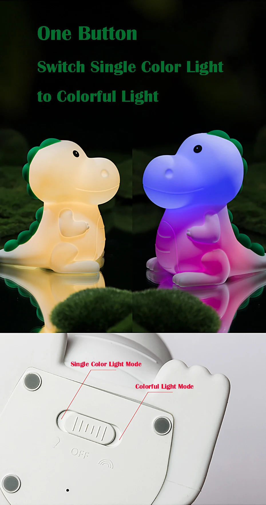 Veilleuse Dinosaure Bébé Kalinatur™ | Lampe de Nuit Silicone Douce, Rechargeable USB, Multicolore & Sans Onde
