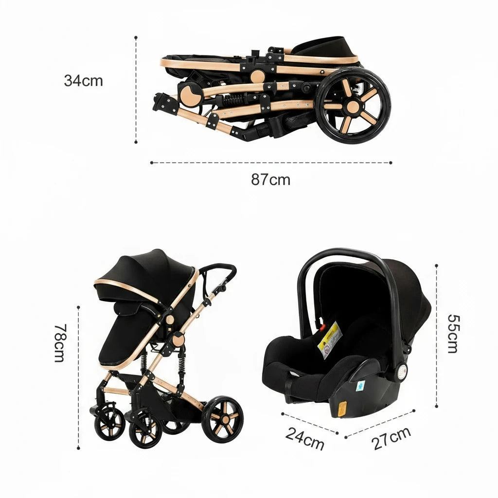 Poussette Bébé 3 en 1 Multifonction Kalinatur™ – Pliable, Tout-Terrain et Confort Absolu dès la Naissance