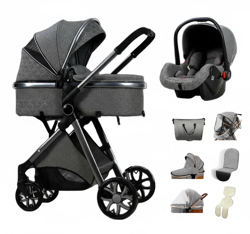 Poussette Bébé 3 en 1 Multifonction KaliNatur™ – Confort, Sécurité & Élégance