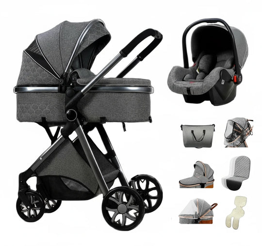 Poussette Bébé 3 en 1 Multifonction KaliNatur™ – Confort, Sécurité & Élégance