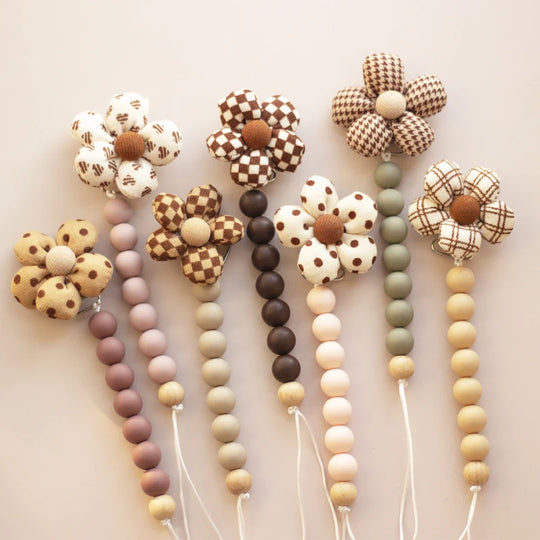 Clip para chupete Kalinatur™ de silicona con forma de flor – Mordedor natural