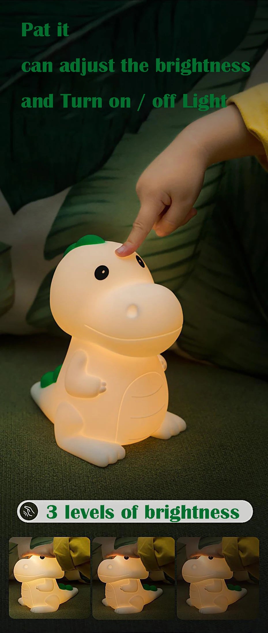Veilleuse Dinosaure Bébé Kalinatur™ | Lampe de Nuit Silicone Douce, Rechargeable USB, Multicolore & Sans Onde