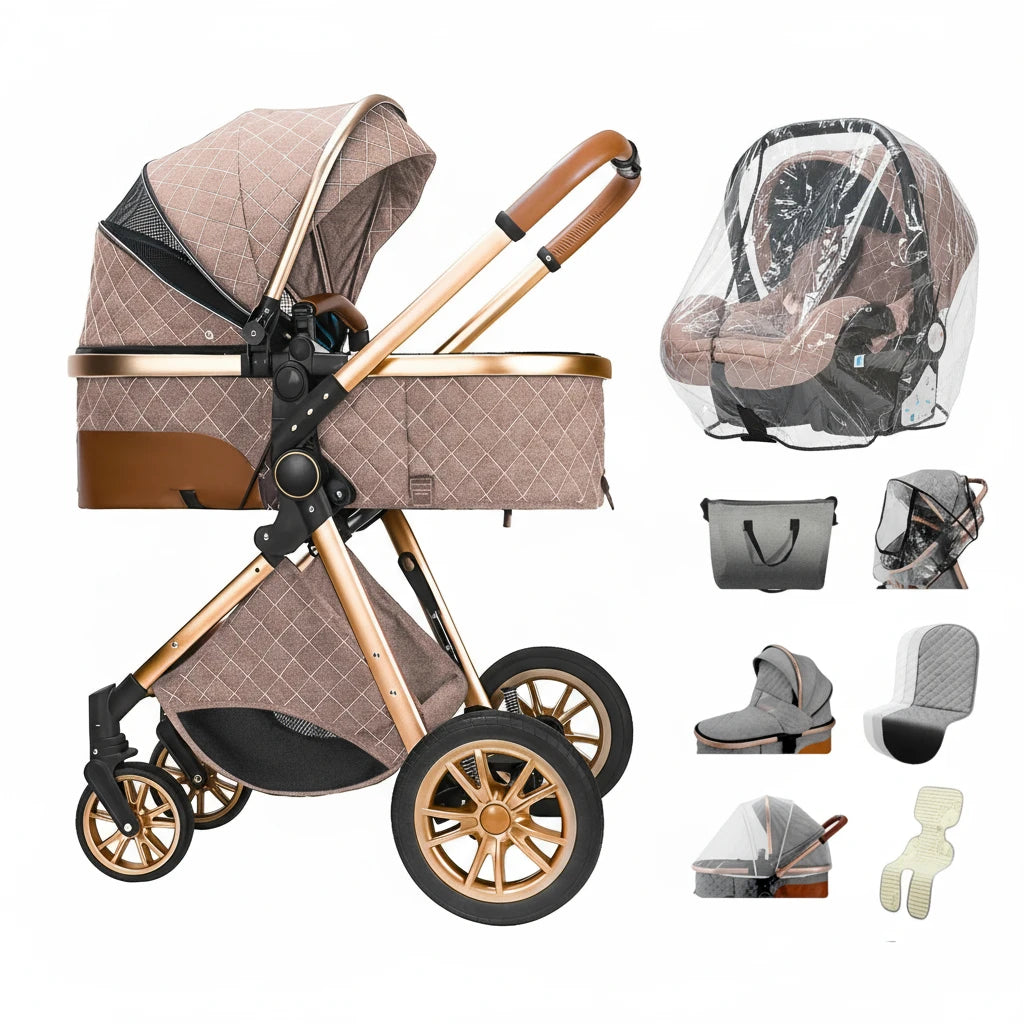 Poussette Bébé 3 en 1 Multifonction KaliNatur™ – Confort, Sécurité & Élégance