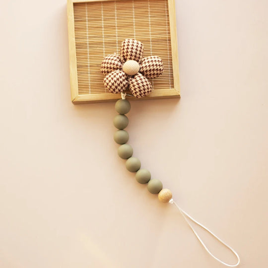 Clip para chupete Kalinatur™ de silicona con forma de flor – Mordedor natural