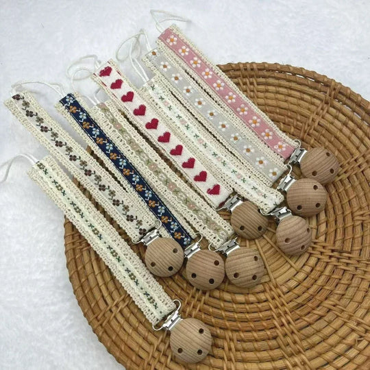 Attache-tétine bois & coton Kalinatur™ – Fleur, marguerite ou cœur naturel