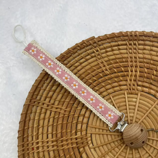 Attache-tétine bois & coton Kalinatur™ – Fleur, marguerite ou cœur naturel