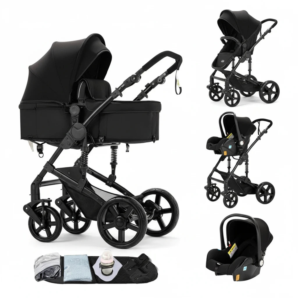 Poussette Bébé 3 en 1 Multifonction Kalinatur™ – Pliable, Tout-Terrain et Confort Absolu dès la Naissance