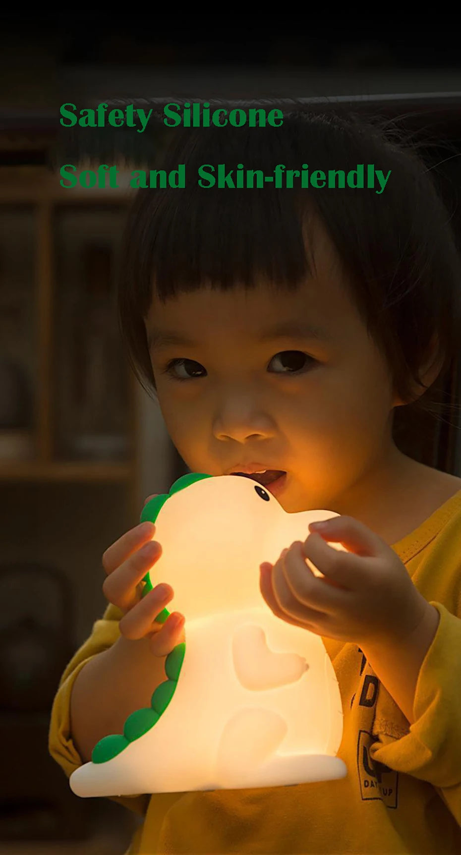 Veilleuse Dinosaure Bébé Kalinatur™ | Lampe de Nuit Silicone Douce, Rechargeable USB, Multicolore & Sans Onde