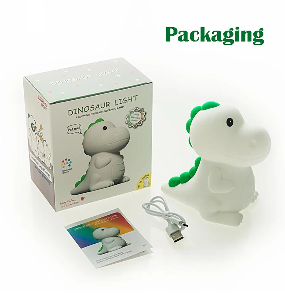 Veilleuse Dinosaure Bébé Kalinatur™ | Lampe de Nuit Silicone Douce, Rechargeable USB, Multicolore & Sans Onde