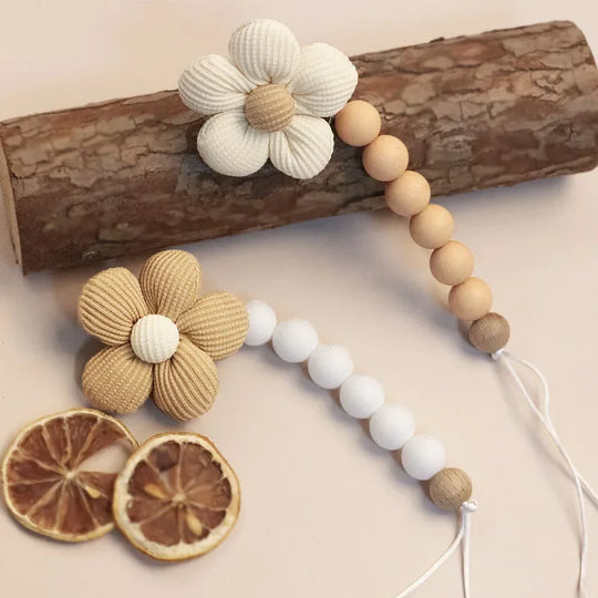 Clip para chupete Kalinatur™ de silicona con forma de flor – Mordedor natural