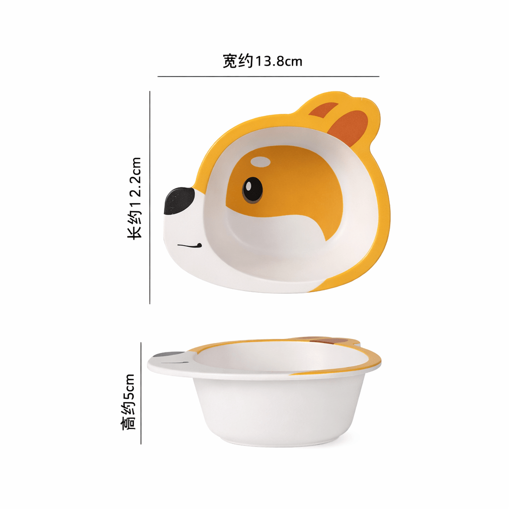 Bol pour bébé en bambou en forme de renard, design ludique avec visage illustré, dimensions environ 13,8 cm de largeur et 12,2 cm de hauteur, idéal pour les repas des enfants.
