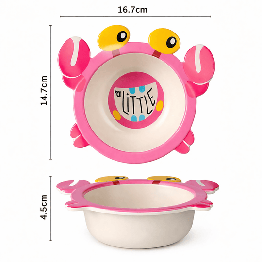 Bol bébé en forme de crabe rose avec dimensions 16,7 cm et base antidérapante pour les repas des enfants
