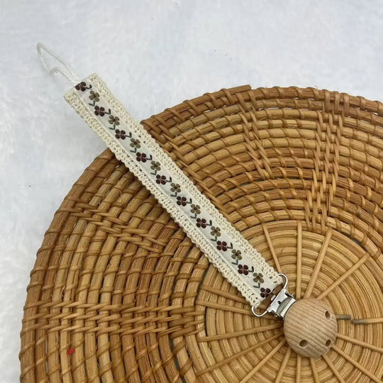 Attache-tétine bois & coton Kalinatur™ – Fleur, marguerite ou cœur naturel