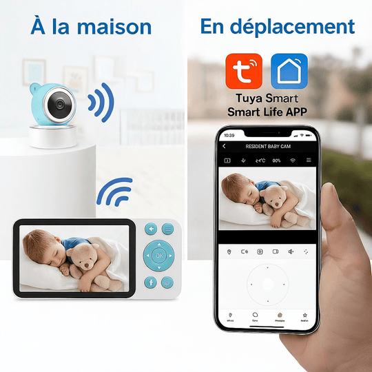 Babyphone Caméra  WiFi 1080P Intelligente – Vision Nocturne, Détection des Pleurs & Température