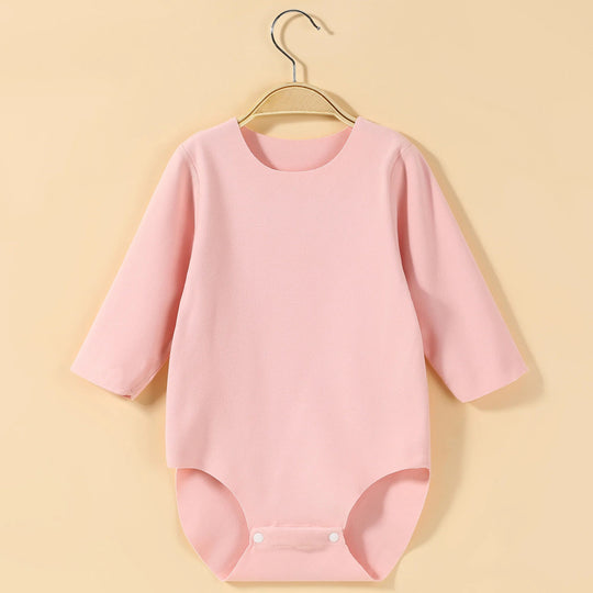 Body bébé rose manches longues en coton doux avec boutons pression à l’entrejambe, idéal pour enfant de 0 à 12 mois.