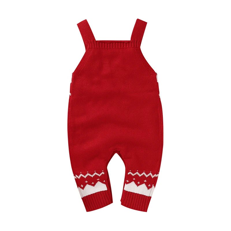 Dos de la barboteuse de Noel rouge et blanche en tricot pour bebe, bretelles larges et finitions festives, modele doux et confortable KaliNatur.
