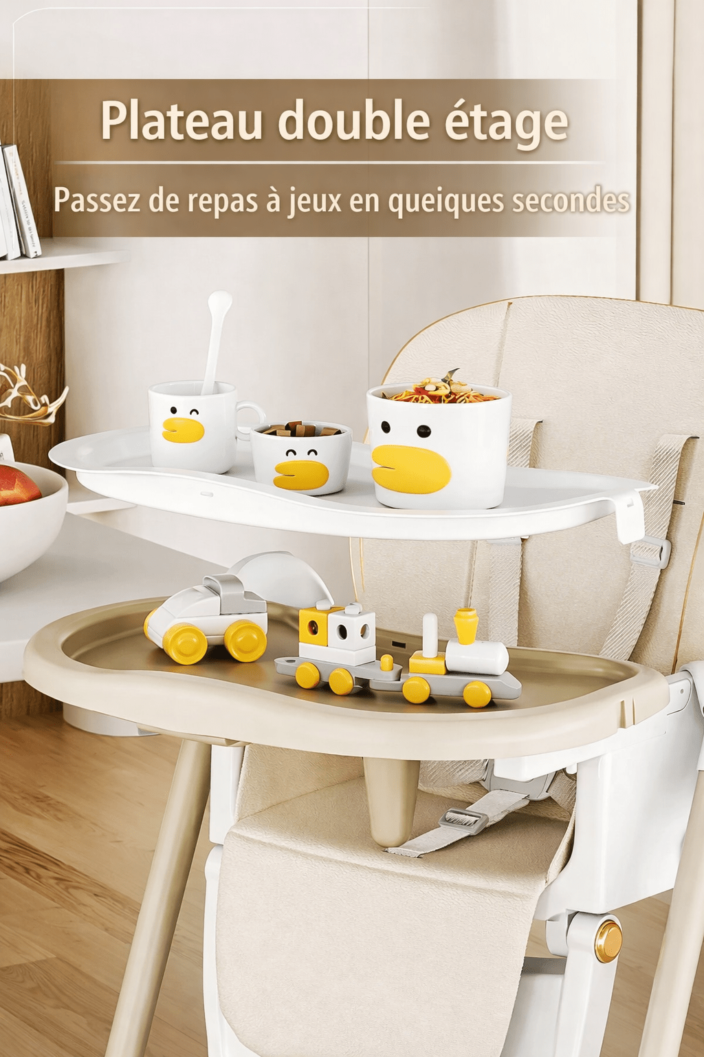 Chaise Haute Bébé Multifonction Pliable avec Roues Kalinatur