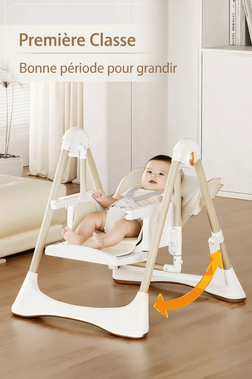 Chaise haute bébé avec dossier inclinable pour le confort et la détente de l’enfant
