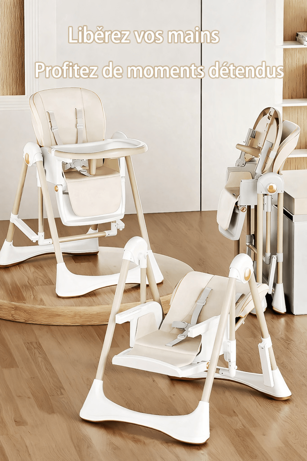 Chaise Haute Bébé Multifonction Pliable avec Roues Kalinatur