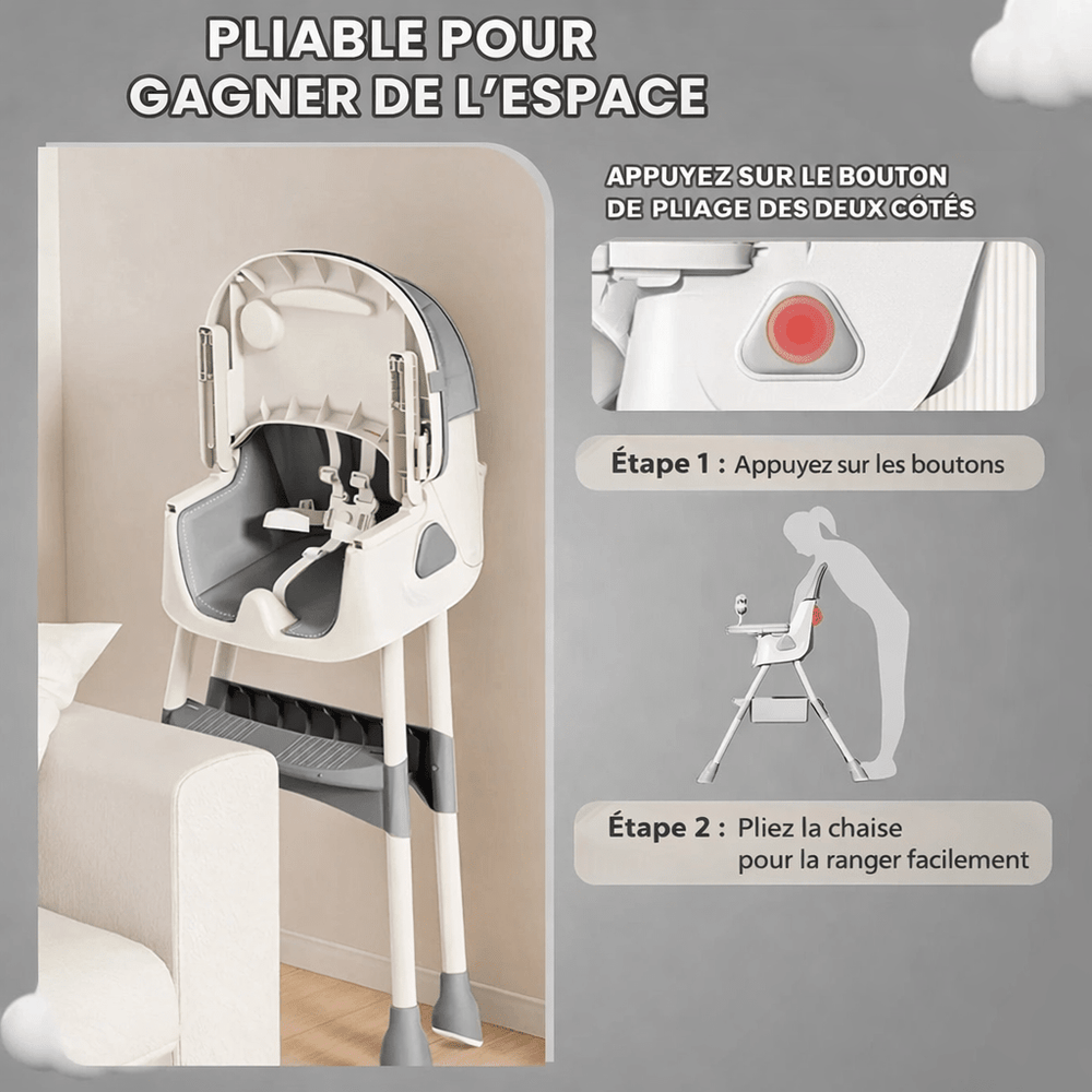 Chaise Haute Bébé Pliable avec Plateau Repas Antidérapant Kalinatur