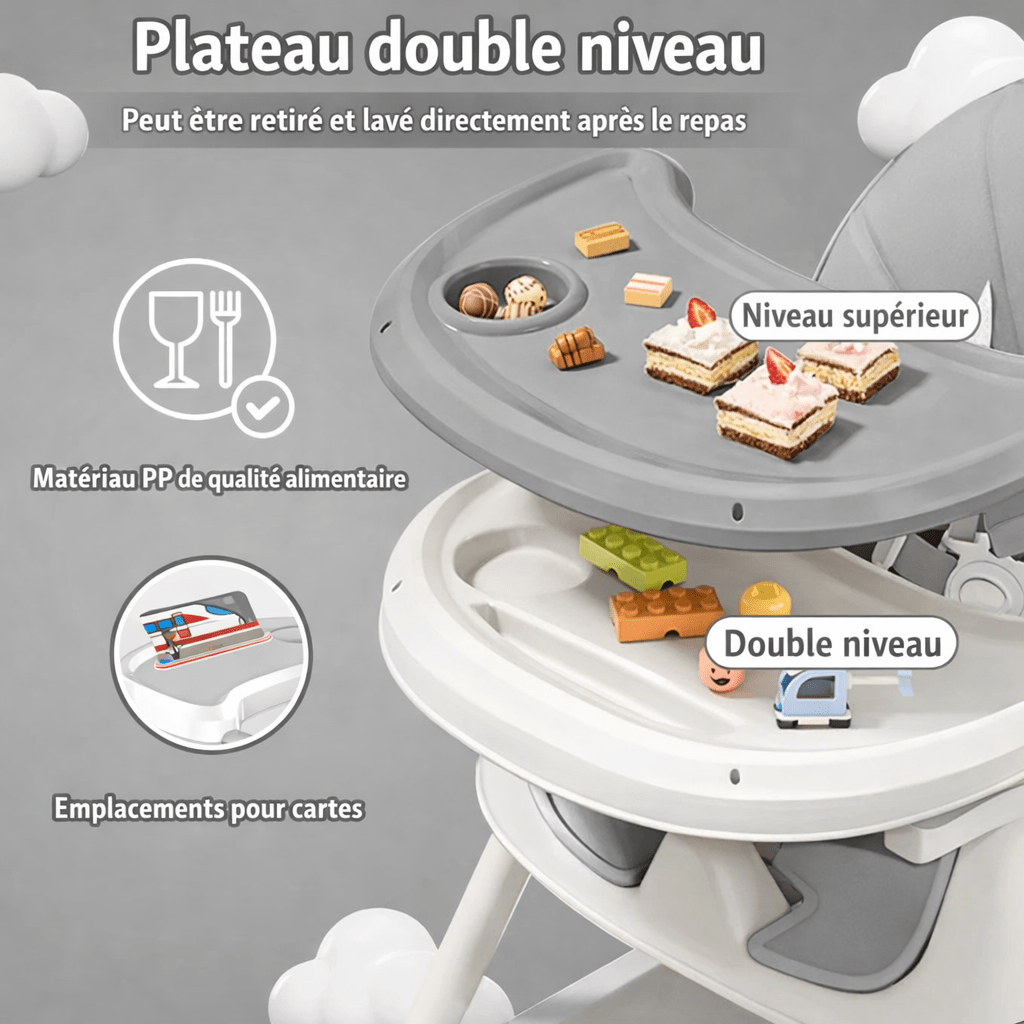 Chaise Haute Bébé Pliable avec Plateau Repas Antidérapant Kalinatur