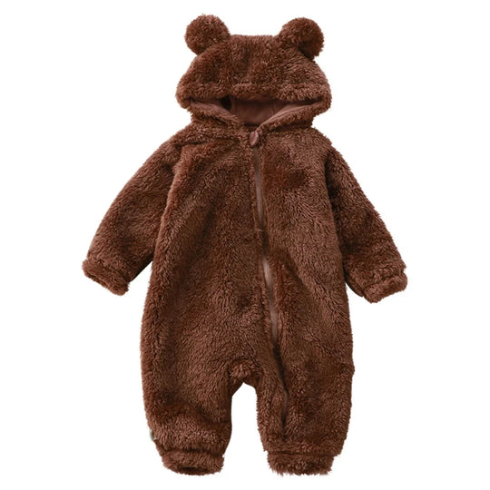Combinaison bébé marron en fourrure avec capuche oreilles ours – Kalinatur