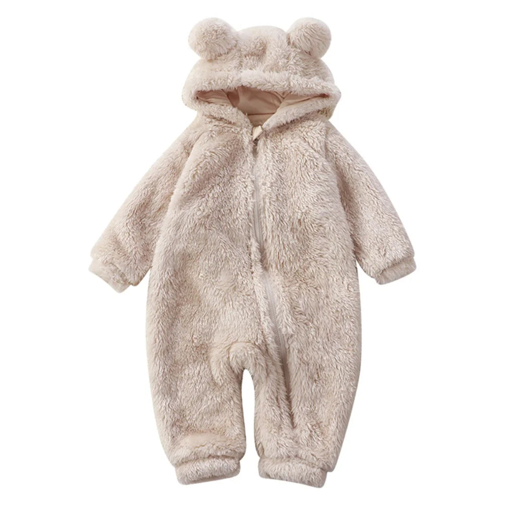 Combinaison bébé crème en fourrure avec capuche oreilles d’ours – Kalinatur