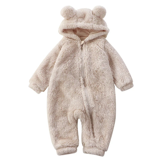 Combinaison bébé crème en fourrure avec capuche oreilles d’ours – Kalinatur