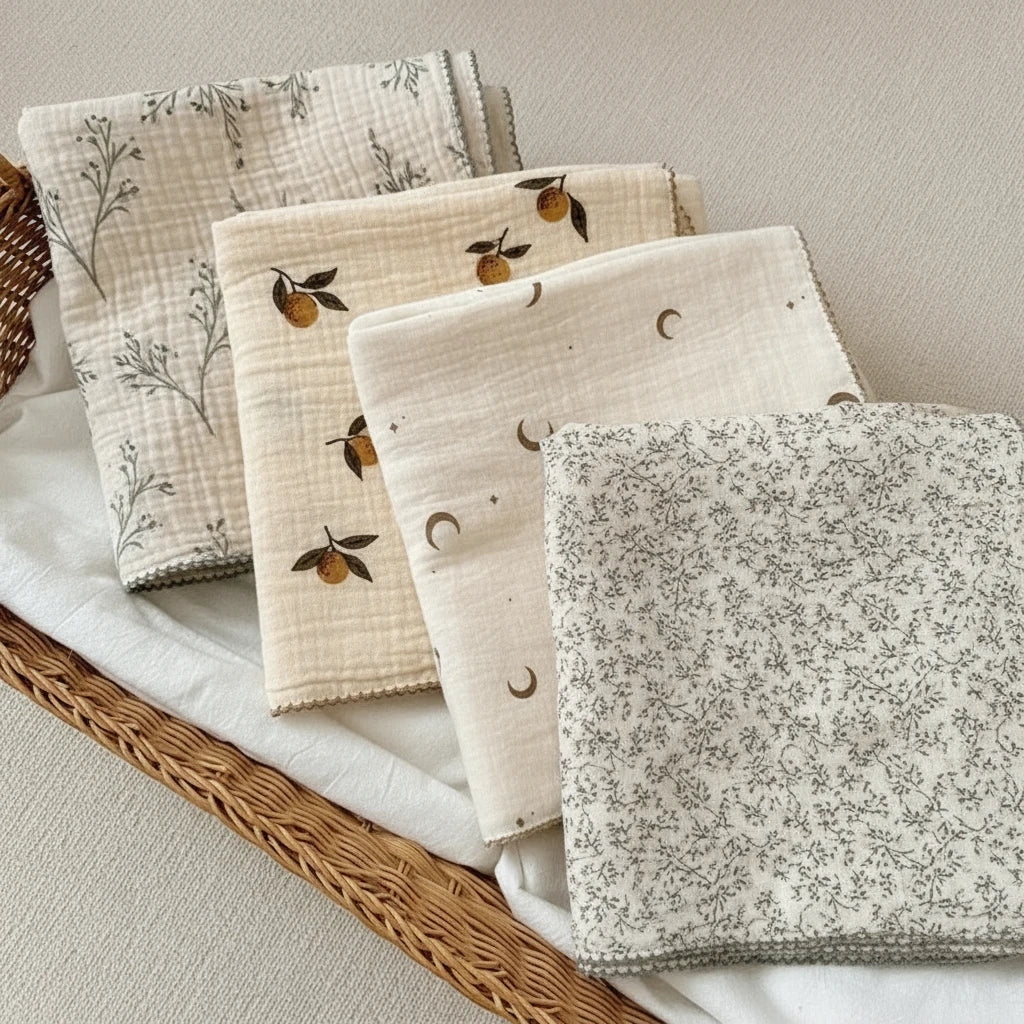 Couverture bébé 2 couches en mousseline de coton et bambou 100x100 cm