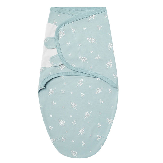 Gigoteuse bleu doux pour bébé avec motifs feuillages blancs, modèle Kalinatur.