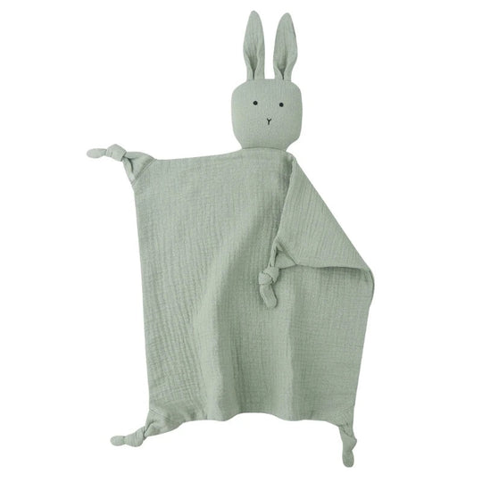 Doudou lapin vert sauge en gaze de coton
