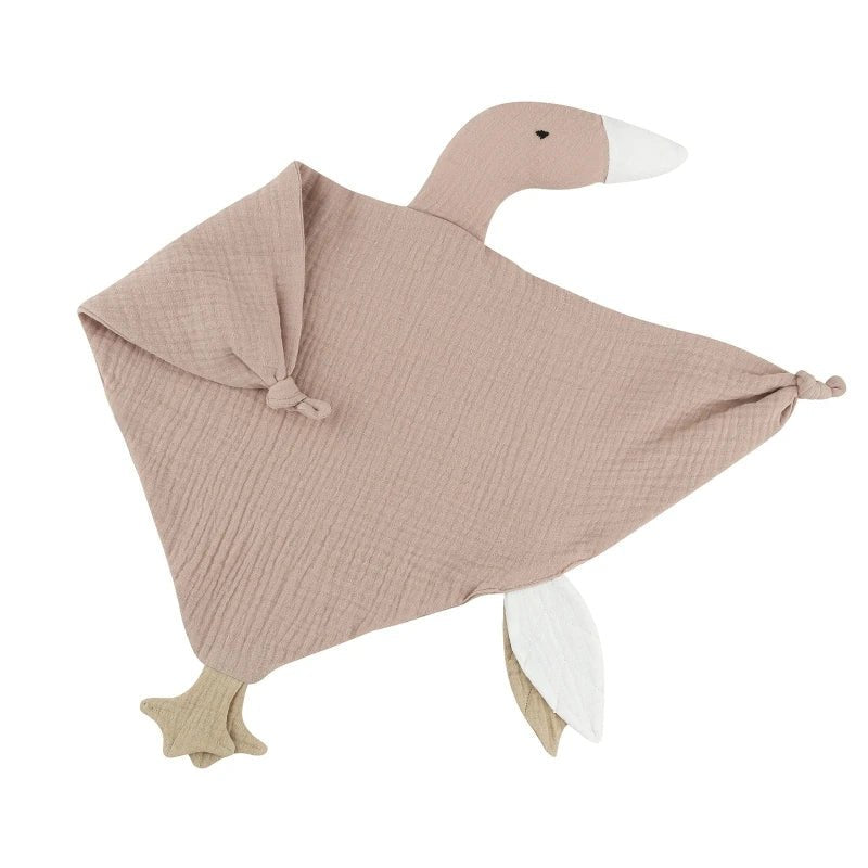 Doudou oie en gaze de coton beige et blanc
